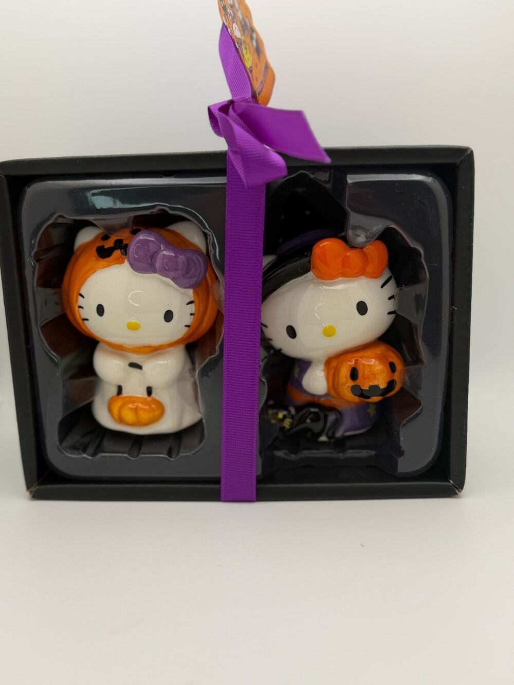 Hello Kitty Halloween Salt & Pepper Shaker Set Handcrafted Hand-Painted Ceramic